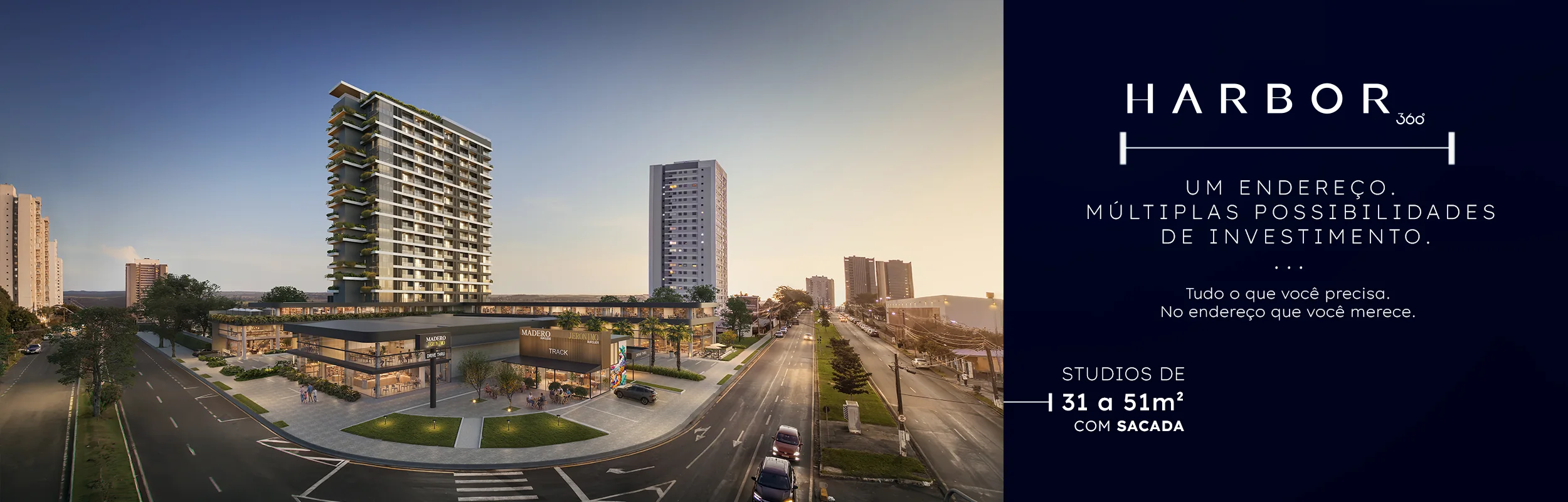 Harbor 360° – Um endereço. Múltiplas possibilidades de investimento. Studios de 31 a 51 m² com sacada