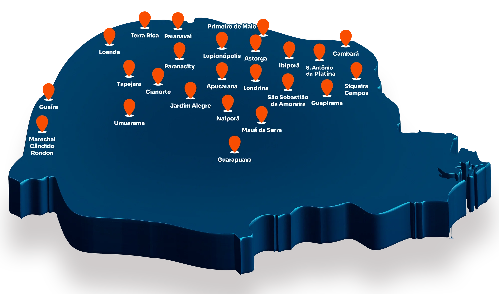 Mapa do Paraná com as cidades onde a AVIV tem empreendimentos